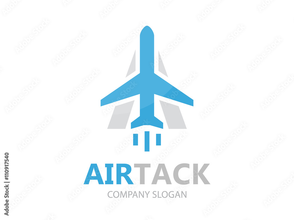 Vector airplane and a letter logo design. Airport logo. Sky travel logo. Travel agency logo. Vector logo design. 