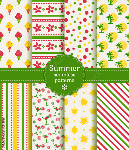 Summer seamless patterns. Vector collection.