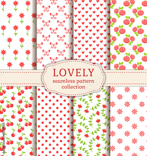 Set of cute seamless patterns. Vector backgrounds.