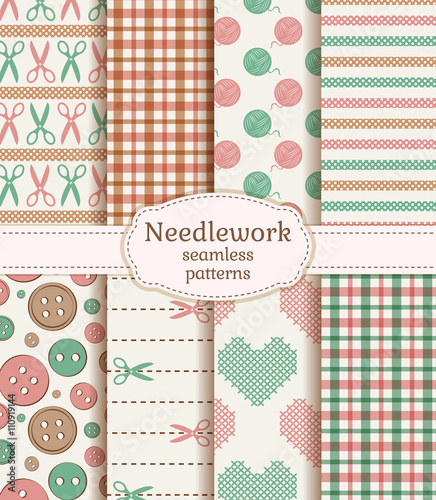Needlework seamless patterns. Vector set.