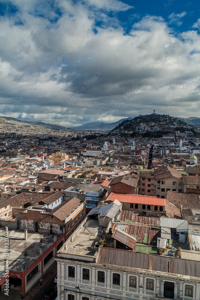 Aerial view of Quito with El Panecillo hill, Ecuador