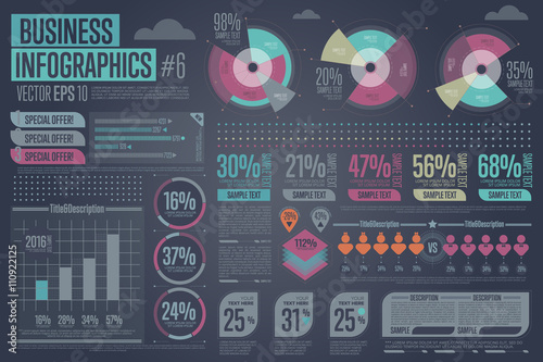 Business infographic elements. Charts, tables, graphs template. Data, diagram and rating layout. Vector illustration.