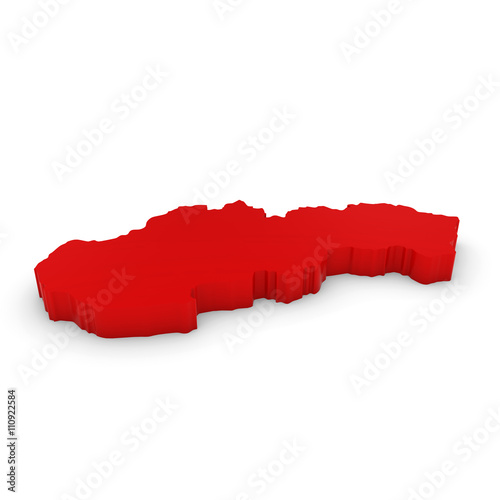 Red 3D Illustration Map Outline of Slovakia Isolated on White