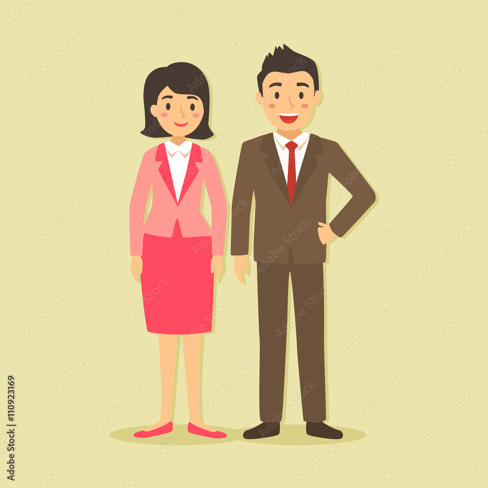 Illustration of businessman and businesswoman team in light brown cream background. Illustration of businessman and businesswoman team in light brown cream background.