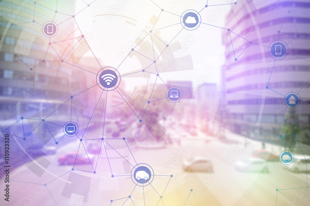 smart city and vehicles, wireless communication network, internet of things, abstract image visual smart city and vehicles, wireless communication network, internet of things, abstract image visual