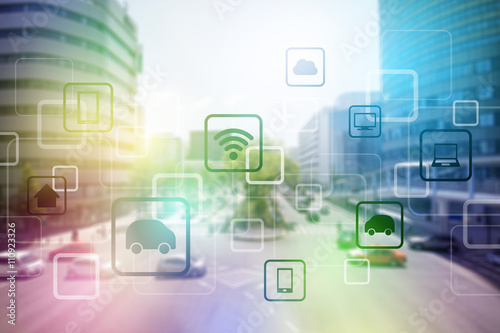 smart city and vehicles, wireless communication network, internet of things (IoT), abstract image visual