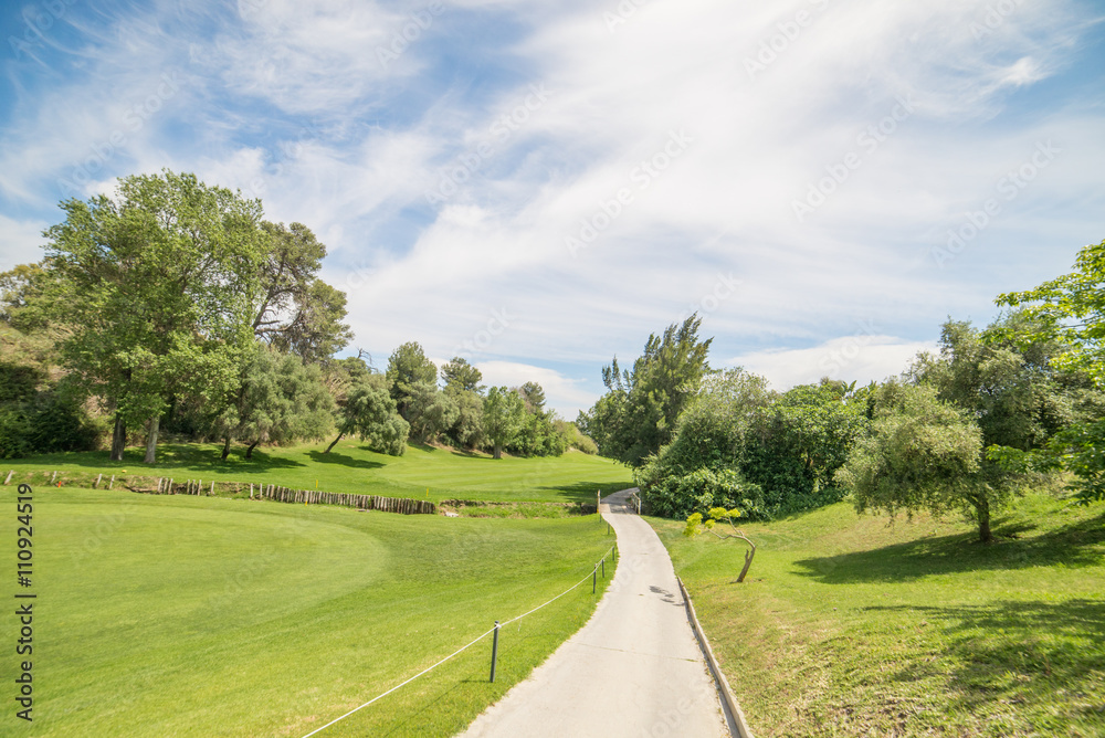 Golf course landscape with pathway