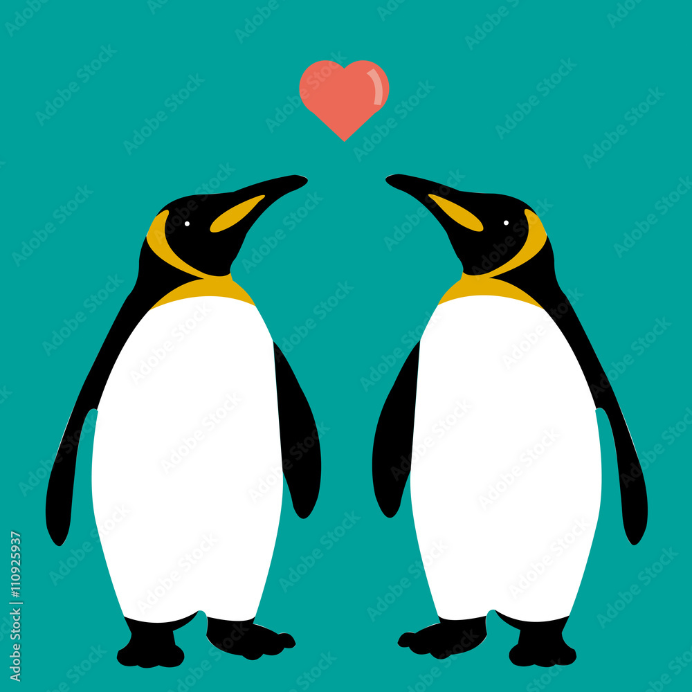 Fototapeta premium penguins couple love heart vector family cute