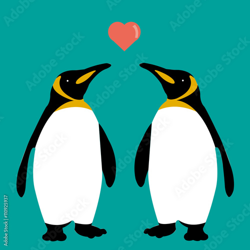 penguins couple love heart vector family cute