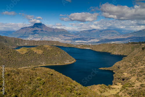 Volcanic crater lake Laguna Cuicocha in Ecuador