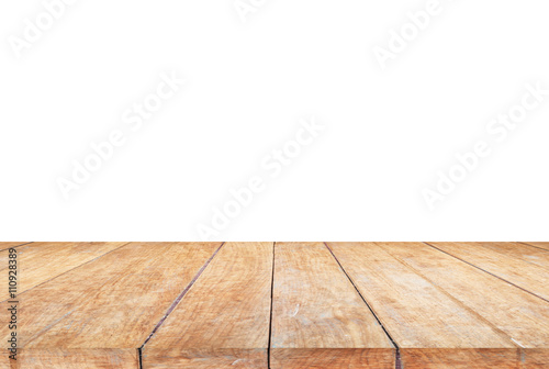 Top of wooden table on white background