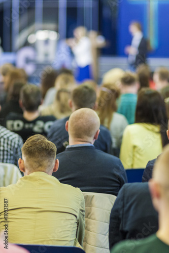 Groups of People Concepts. Hosts Speaking In front of the Large Congress