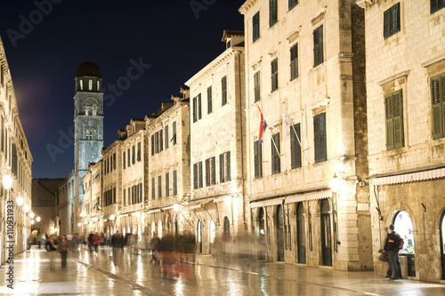 The stradun, the main street in Old Town at night, Dubrovnik, Croatia photo