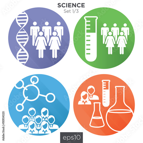 Circle 1/3 Medical Healthcare Icons with People Charting Disease or Scientific Discovery