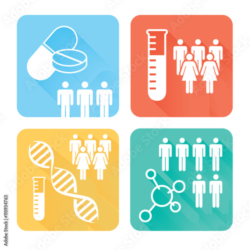 1/2 Rectangle Medical Healthcare Icons with People Charting Disease or Scientific Discovery