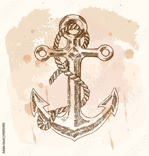 Foto Hand drawn anchor on vintage background. Vector sketch
