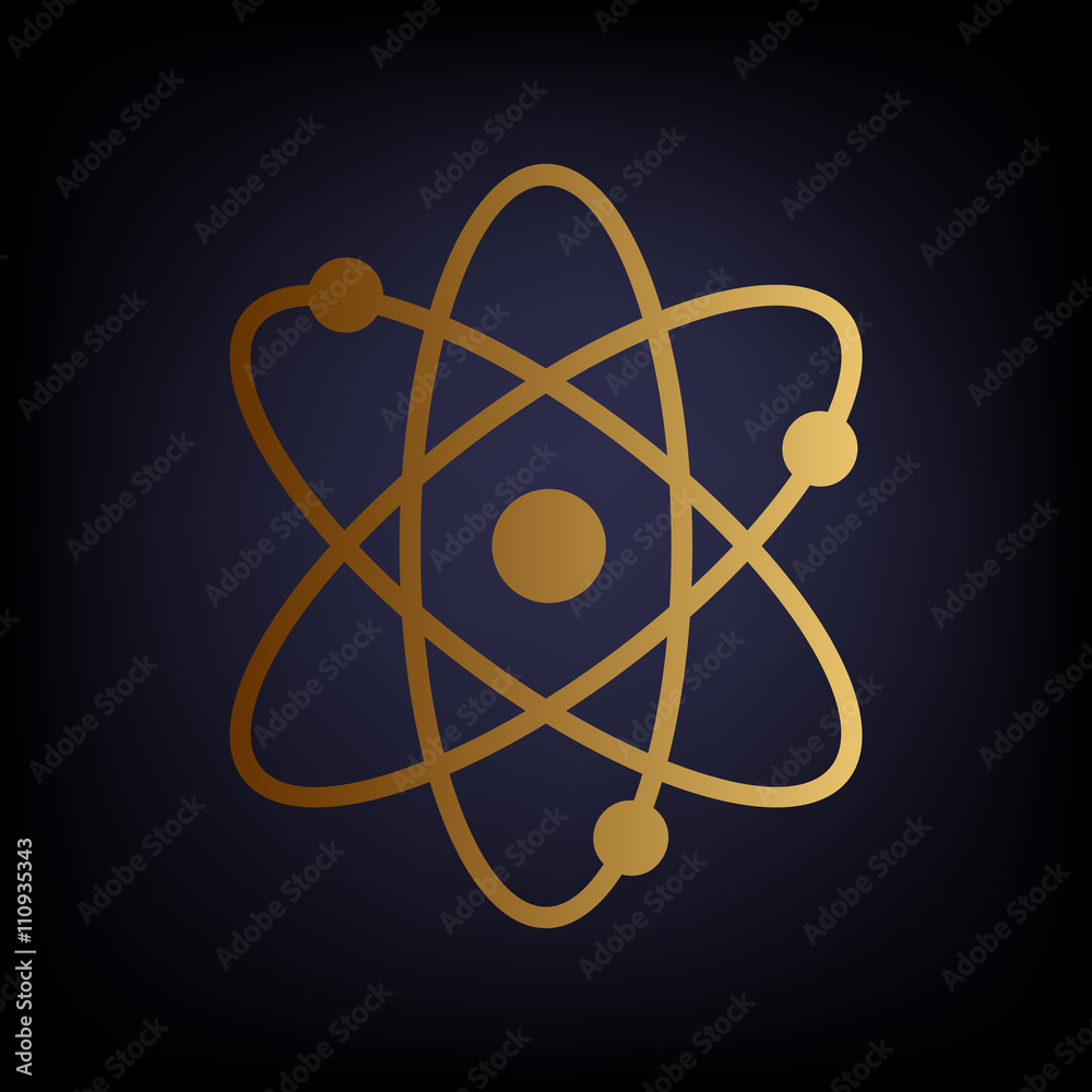 Atom sign. Golden style icon Atom sign. Golden style icon