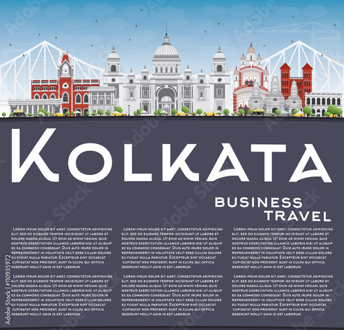 Kolkata Skyline with Gray Landmarks and Copy Space. photo