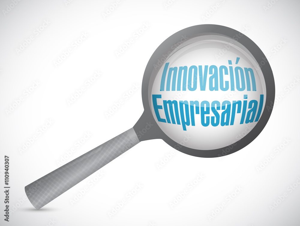 business innovation magnify glass sign in Spanish
