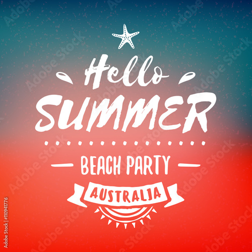 Vintage Hipster Summer Holidays Label or Badge. Beach Party. Vector Design Element on Coloful Summer Background