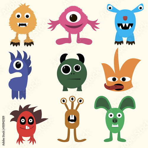 set of monsters in Flete muzzle funny children painted different