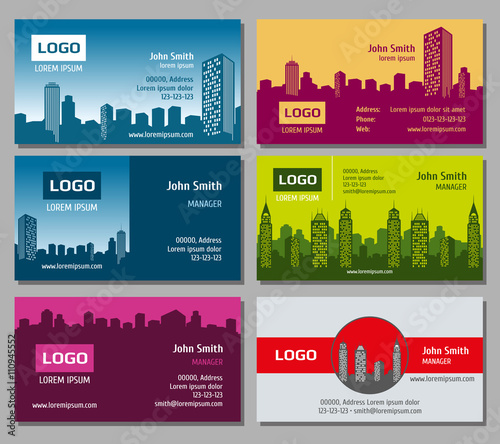 Real estate vector business card set. Card for business with building architecture and identity card with business house illustration