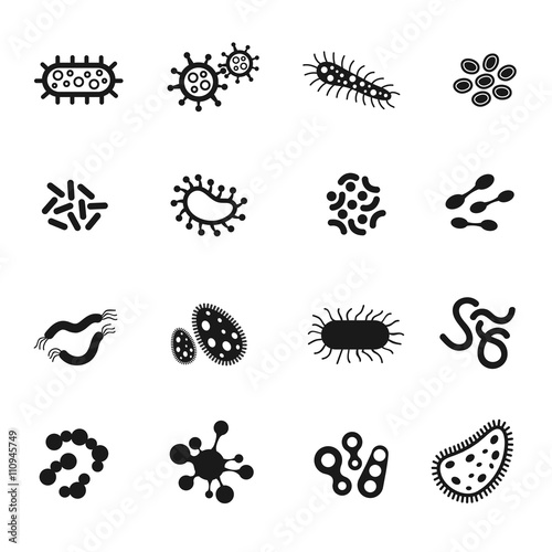 Bacteria, microbes, superbug, virus vector icons. Bacteria medicine and science biology virus infection, microscopic bacteria set illustration