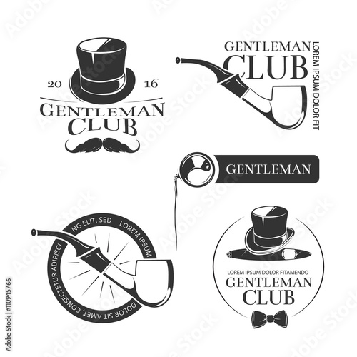 Retro gentleman club vector logos, emblems, labels, badges. Gentleman club logo and sign label or badge with hat for club gentleman illustration