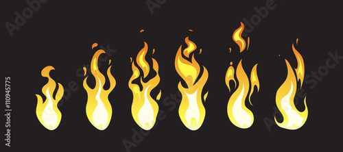 Cartoon comic vector fire animation frames for computer game. Fire energ for computer design, animation fire illustration