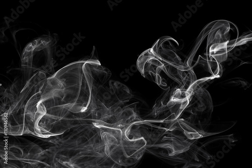 White smoke, isolated on black background.