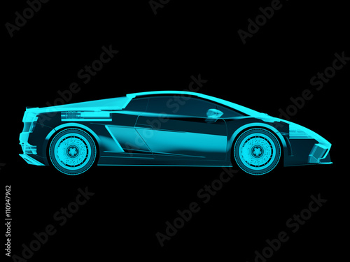 X-ray concept sport car on isolated black background, side view