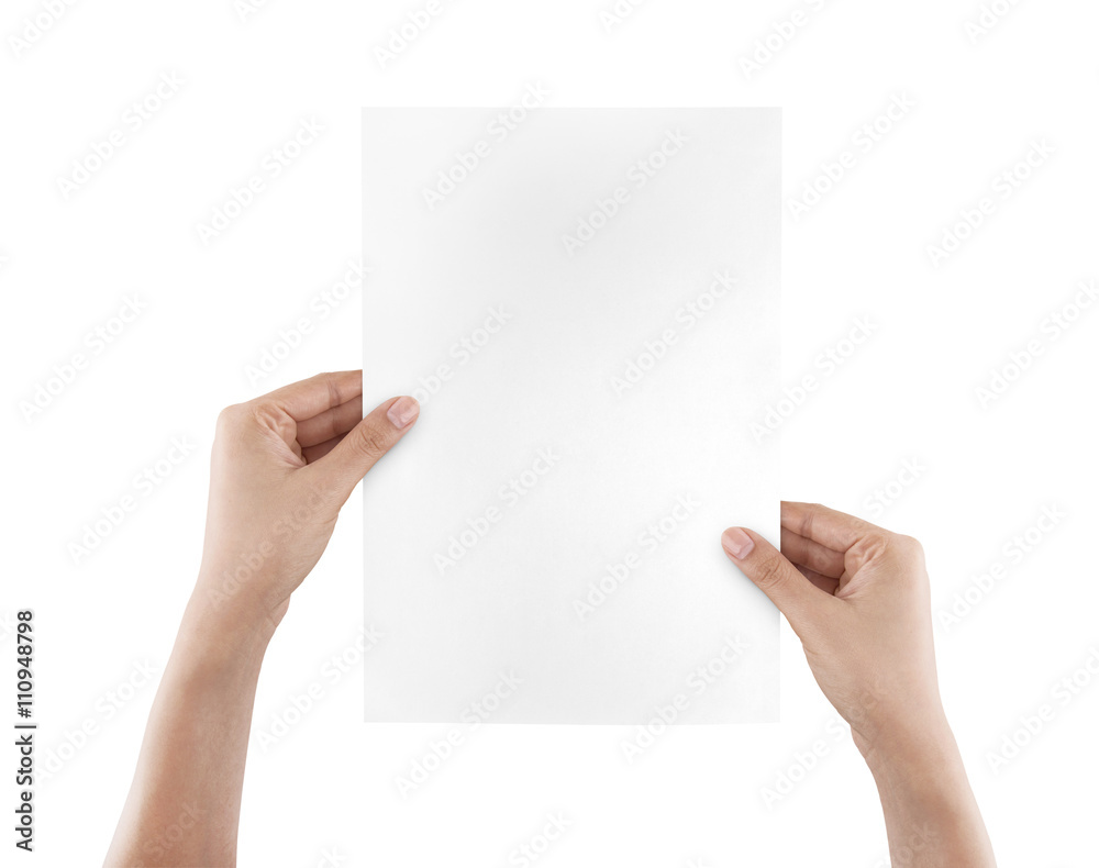 Hands holding paper isolated on white Hands holding paper isolated on white