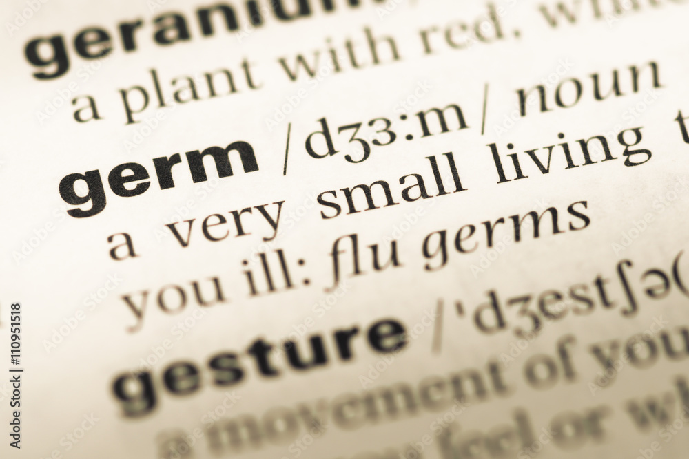 Close up of old English dictionary page with word germ Close up of old English dictionary page with word germ