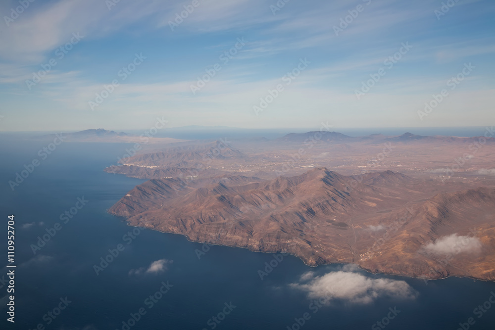 Fuerteventura Canarian island from plane window view