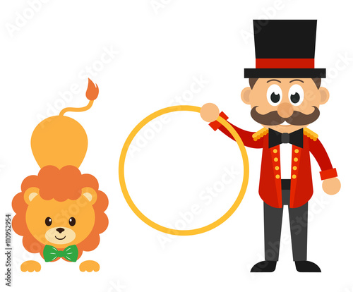 cartoon circus man and circus lion