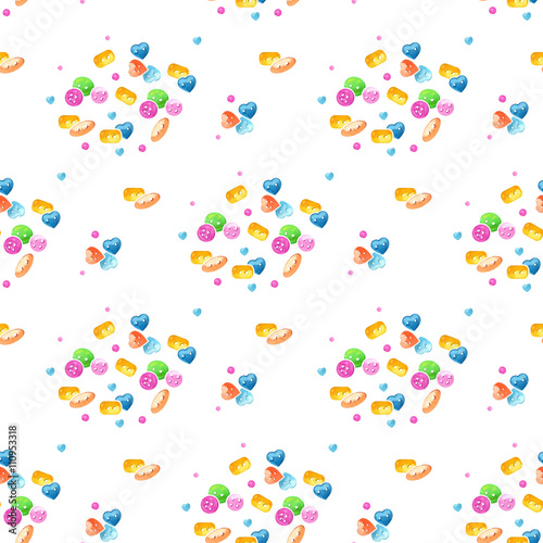 Handdraw sweet watercolor buttons seamless pattern for paper and fabric design