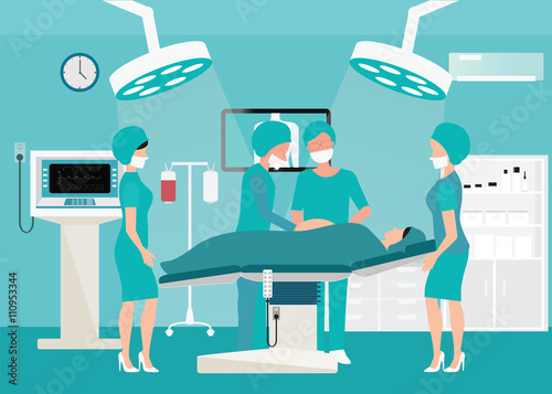 Mecial team delivering baby in hospital.