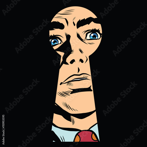 Male face in the keyhole, secret mystery
