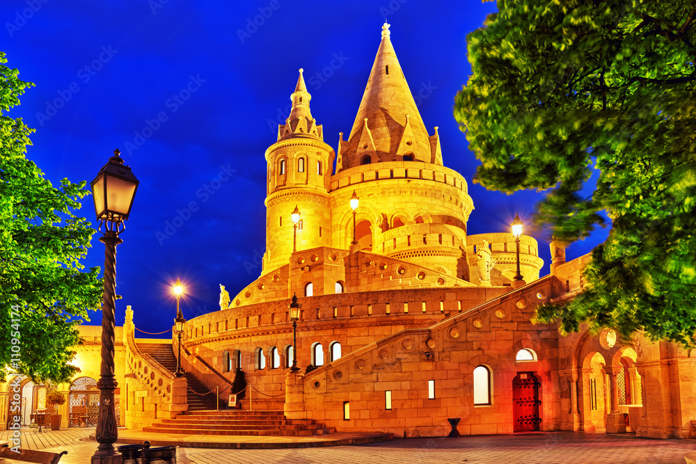 Fototapeta premium View on the Old Fishermen Bastion in Budapest. Night time.
