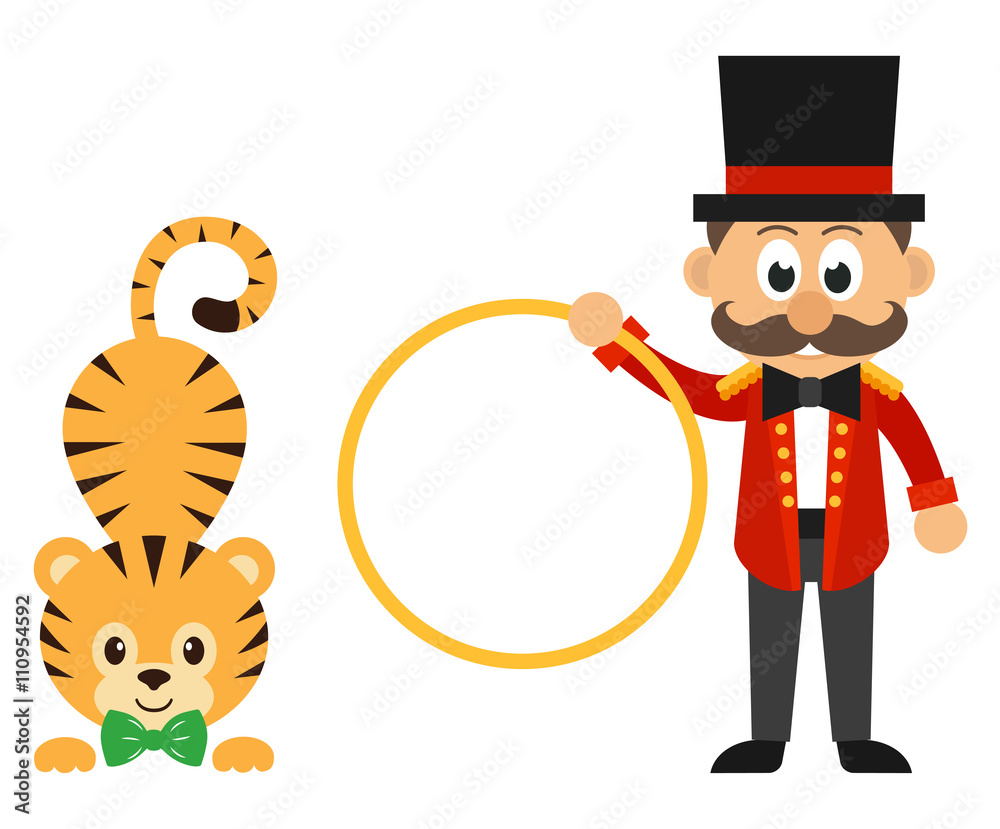 cartoon circus man and circus tiger Stock Vector | Adobe Stock