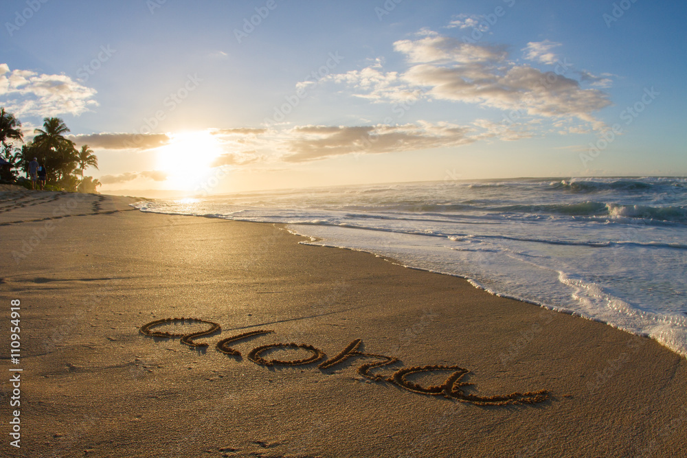 Aloha, written in the sand on beach, Hawaii Stock Photo | Adobe Stock
