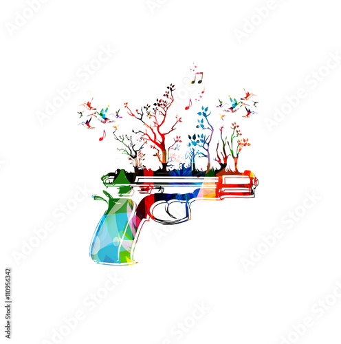 Colorful pistol with hummingbirds