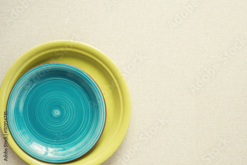 Home interior. Colored dishes.