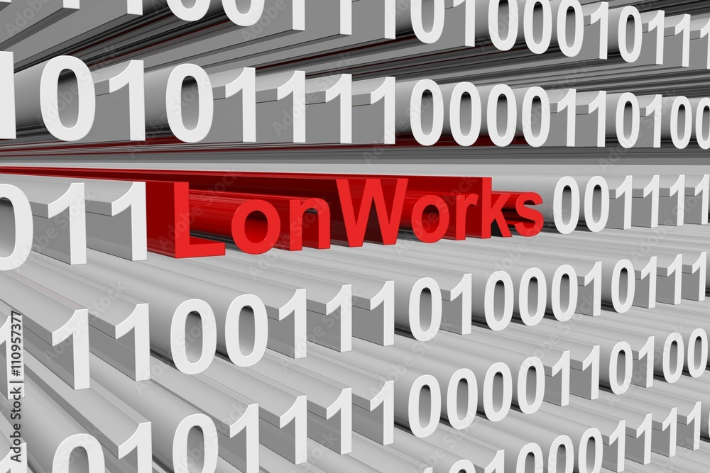 LonWorks in the form of binary code, 3D illustration