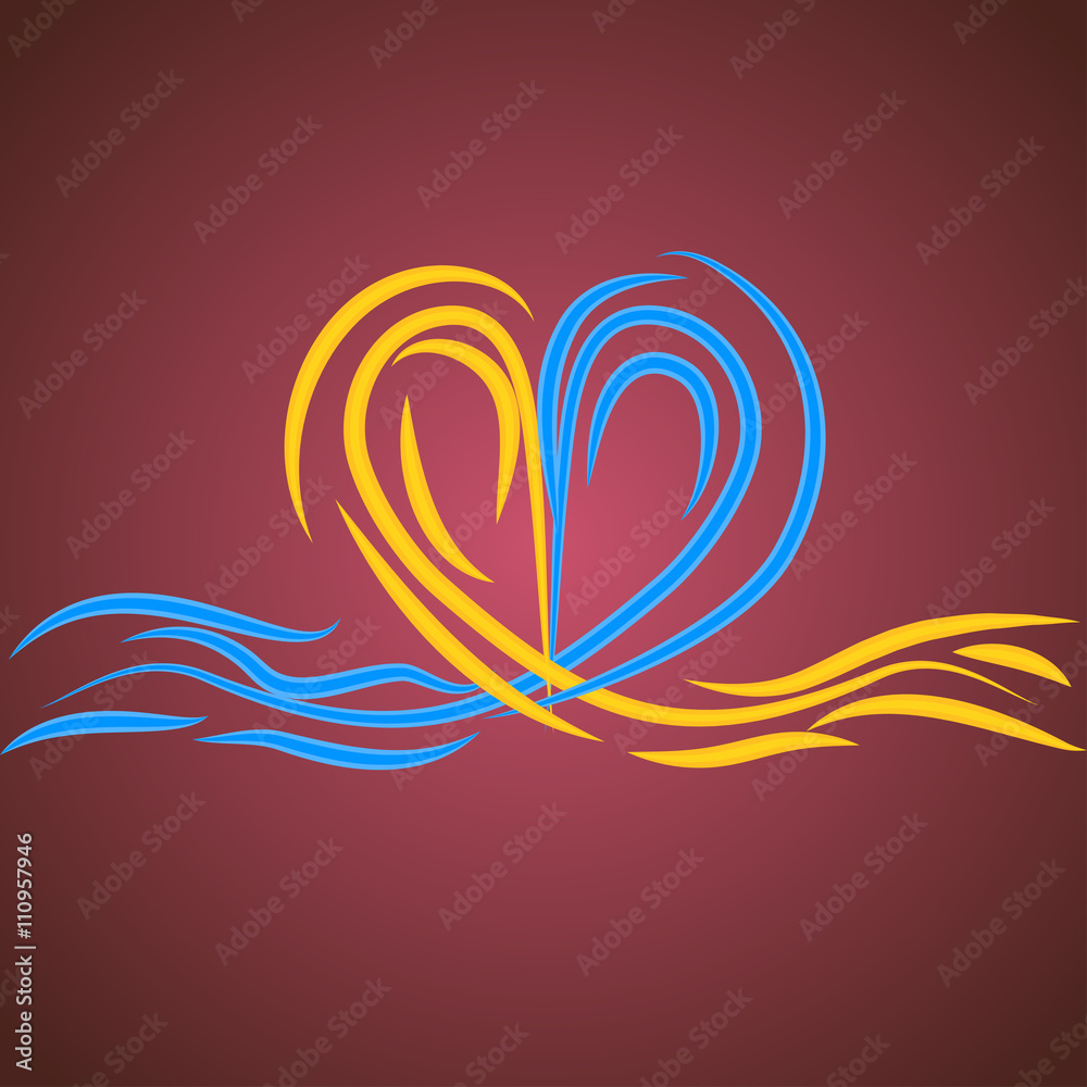Water heart on a red background Water heart on a red background