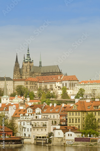 Wallpaper Mural Panorama view of the Old Town and Prague castle with river Vltava. Vintage soft colors tone. Instagram filter look. Torontodigital.ca