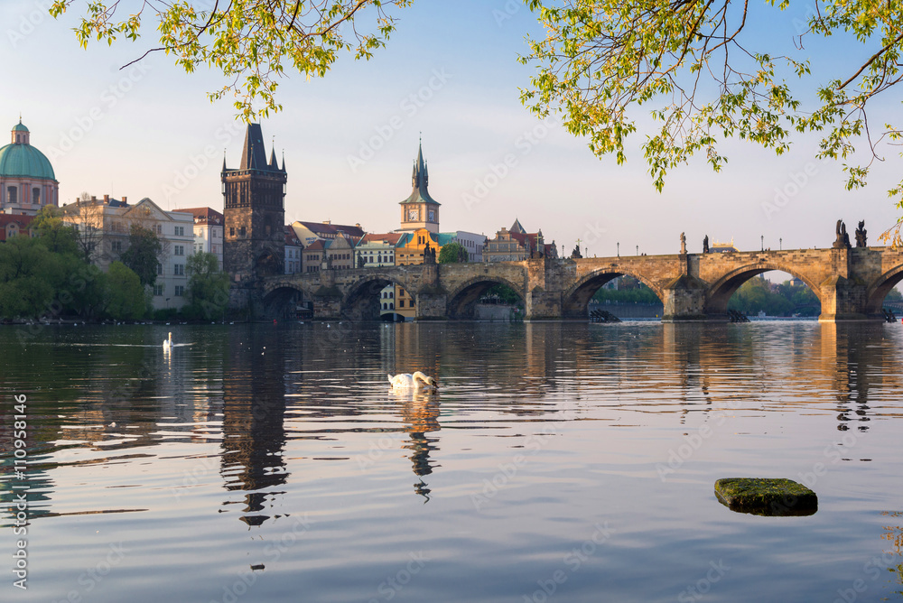 early spring morning on the Vltava River, Prague, Czech Republic