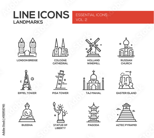 World landmarks icons set