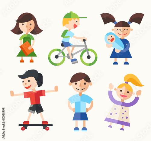 Children - flat design characters set