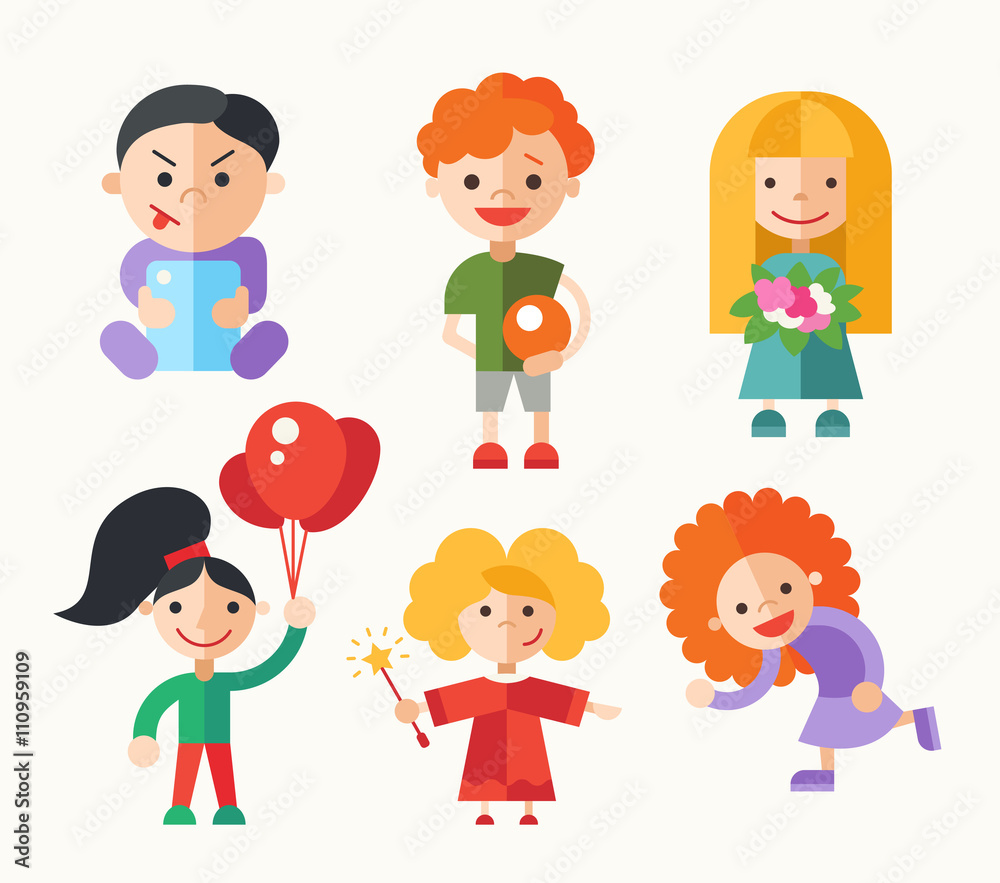 Children playing - flat design characters set